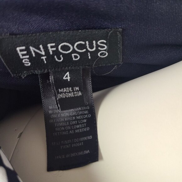 Enfocus Studio Dress Womens Size 4 Blue White Geometric Short Sleeve Drawstring - Picture 6 of 7